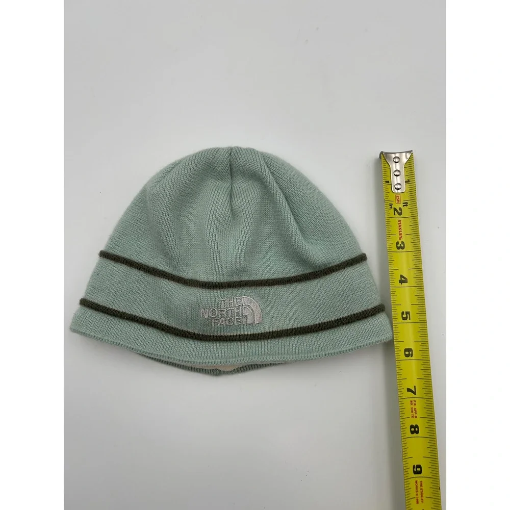 The North Face Wool Beanie Hat Seafoam Green Fleece Lined Striped Y2K Made in CA